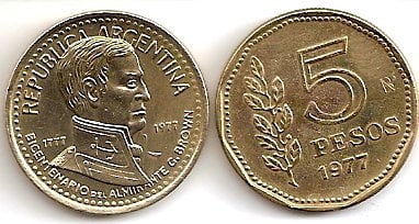 5 pesos (200 Aniversario del Nacimiento de Guillermo Brown)
