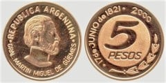 5 pesos (180 Aniversario de la Muerte del General Güemes)
