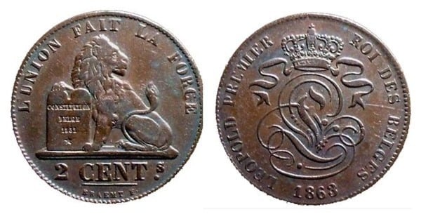 2 centimes (Leopoldo I des belges)