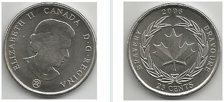 25 cents (Decorations and Medals of Canada - Medal of Bravery)