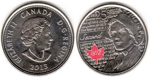 25 cents (Héroes de la Guerra de 1812 - Laura Secord - Coloredada)