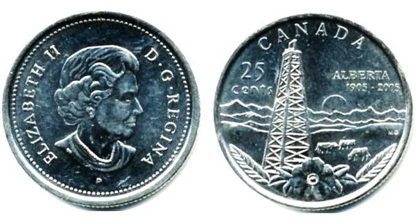 25 cents (100th Anniversary of Alberta)