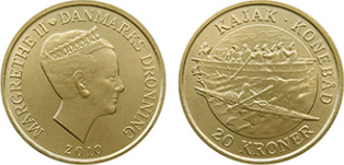 20 kroner (Barcos daneses: Kayak y Umiak)