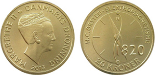 20 kroner (Científicos daneses: H. C. Ørsted y el Electromagnetismo)