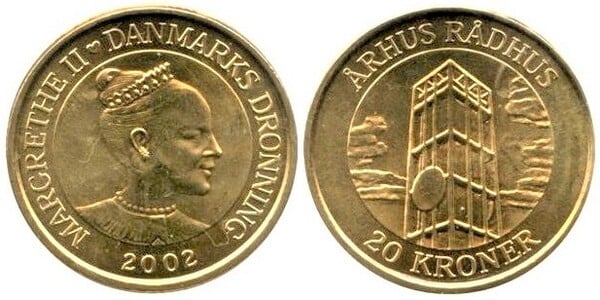 20 kroner (Torres danesas: Torre del Ayuntamiento de Aarhus)
