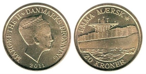 20 kroner (Barcos daneses: buque portacontenedores Emma Mærsk)