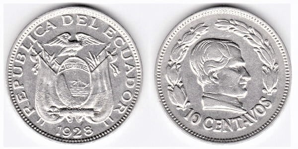 Moneda 10 centavos 1928 de Ecuador ✓ Valor actualizado | Foronum