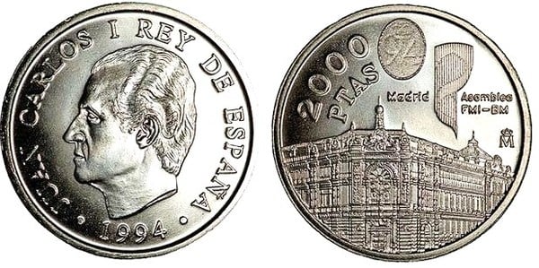 rociar Otros lugares Continuo Moneda 2.000 pesetas (Asamblea del FMI, Madrid) 1994 de España | Foronum