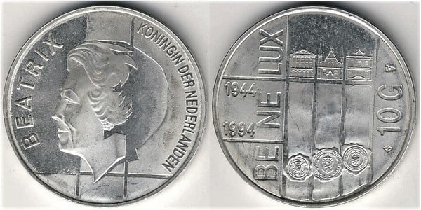 10 florines (50 aniversario del Tratado del Benelux)