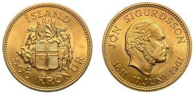 500 krónur (150 aniversario del nacimiento de Jón Sigurðsson)