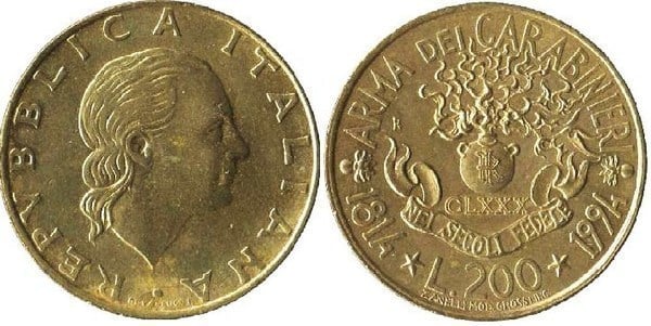 200 lire (180 Aniversario de la Fundación de los Carabinieri)