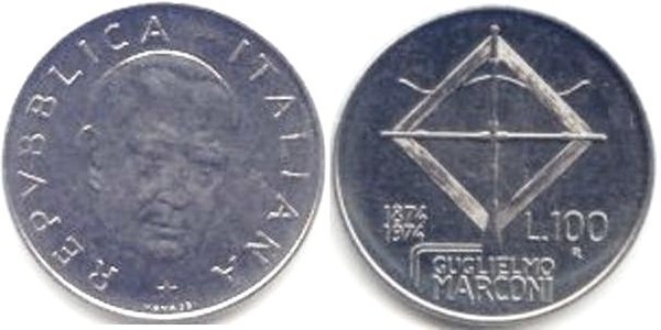 100 lire (100 Aniversario del Nacimiento de Guglielmo Marconi)