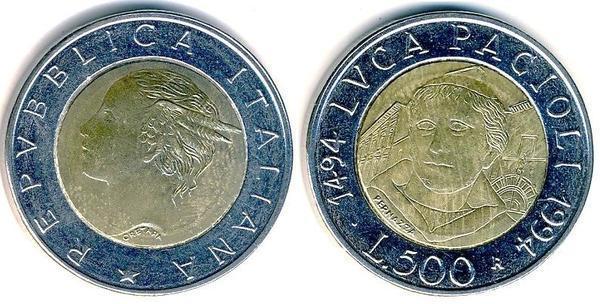 500 lire (500 Aniversario del Tratado Matemático de Luca Pacioli)