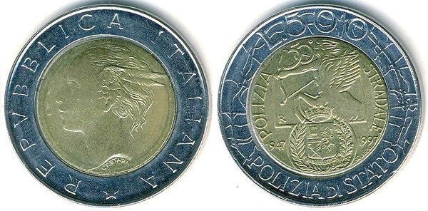 500 lire (50 Aniversario de la Policía del Estado)