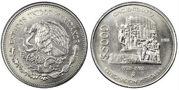 5.000 pesos (Cincuentenario de la Expropiación Petrolera)