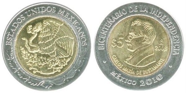 5 pesos (Bicentenario de la Independencia-Carlos Maria Bustamante)
