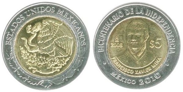 5 pesos (Bicentenario de la Independencia-Francisco Xavier Mina)