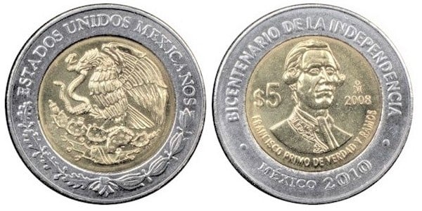 5 pesos (Bicentenario de la Independencia-Francisco Primo de Verdad y Ramos)