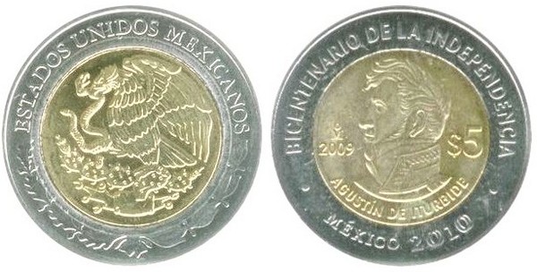 5 pesos (Bicentenario de la Independencia-Agustín de Iturbide)
