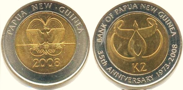 2 kina (35 Aniversario del Banco de Papua)
