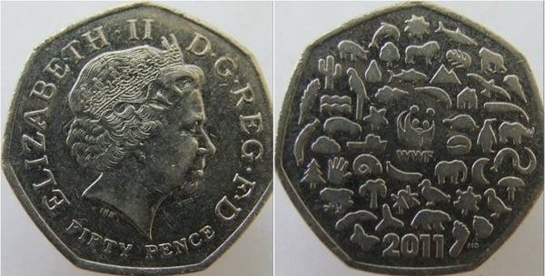 50 pence (50 Aniversario Fundación World Wildlife)
