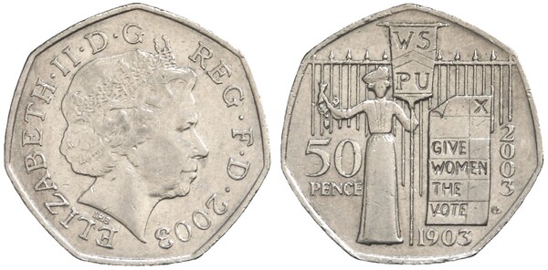 50 pence (100 Aniversario Voto de la Mujer)