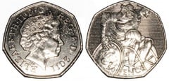 50 pence (JJ.OO. de Londres 2012-Paralímpicos-Rugby en silla de ruedas)