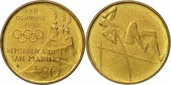 20 lire (XXII Olímpiada Moscú 80 - Salto con pértiga