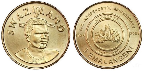 5 emalangeni (40 Aniversario de la Independencia)