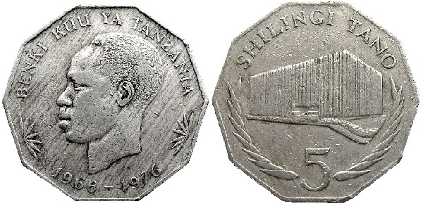 5 shilingi (10 Aniversario del Banco de Tanzania)