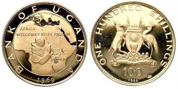 100 shillings (Visita del Papa Pablo VI)