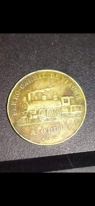 Foto 2 Moneda sin identificar: Moneda de la Inauguración del enrielado siendo presidente de la REPÚBLICA del exto. Sr. ISMAEL MONTES Diciembre 25 1906