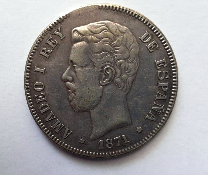 Foto 1 Moneda sin identificar: cinco pesetas amadeo I rey 1871