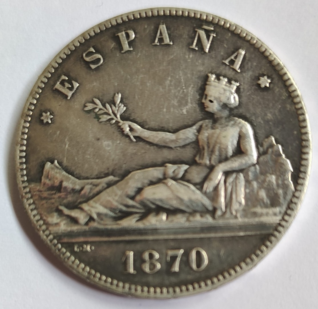 Foto 2 Moneda sin identificar: 5 Pesetas 1870 (Estrella 18-70)