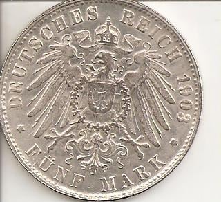 Foto 2 Moneda sin identificar: deutsches reich 1903 funf mark