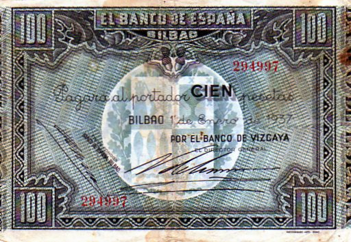 Foto 1 Moneda sin identificar: billete de banco de españa bilbao emitido por el banco de vizcaya