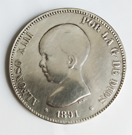 Foto 1 Moneda sin identificar: 5  PESETAS ALFONSO XIII 1891 *91