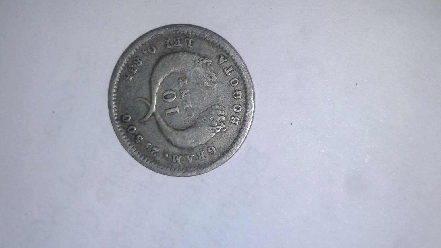 Foto 2 Moneda sin identificar: Moneda de 10 centavos; Año 1875 Estados Unidos de colombia