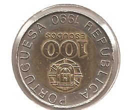 Foto 2 Moneda sin identificar: 100 escudos de portugal de 1990 europa