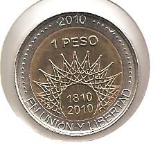 Foto 2 Moneda sin identificar: monedas conmemorativas   argentina  1  peso  2010