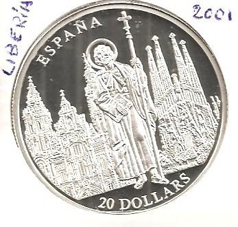 Foto 1 Moneda sin identificar: Liberia 20 Dollars dedicado a España